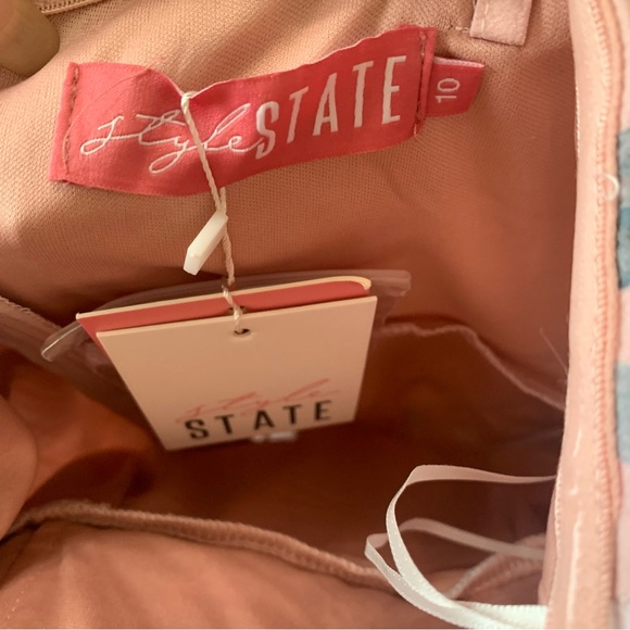 Style State pleated floral asymmetrical pink dress size 10 - Picture 6 of 10